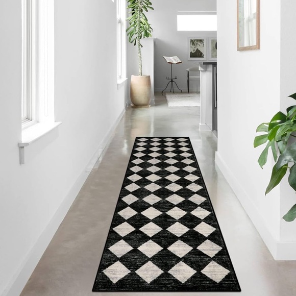 🆕 MC Style Rug Black & Ivory Check Checker Plaid 2’ x 8’ WASHABLE Long Runner - Picture 8 of 10